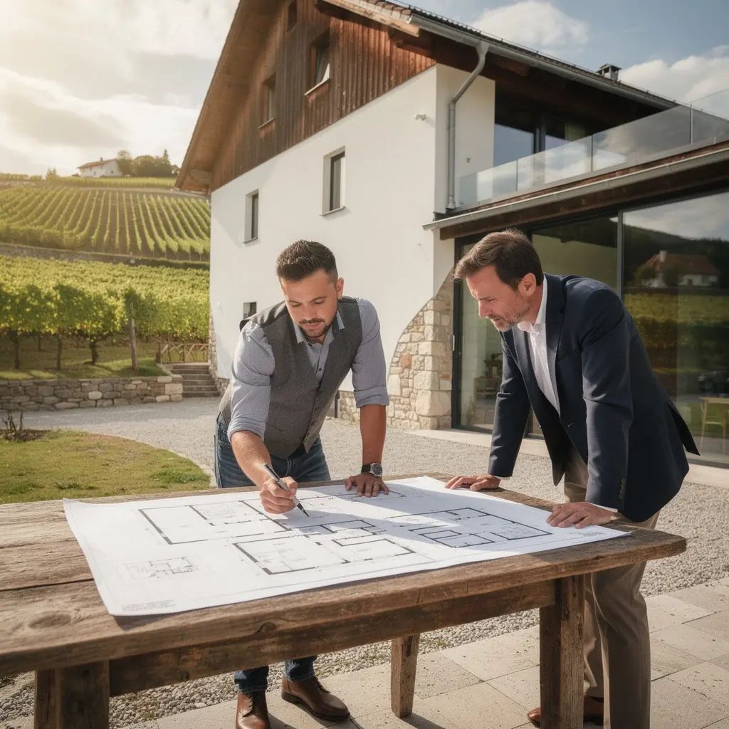 Traditionelle Weinpresse in einem historischen Weingut.