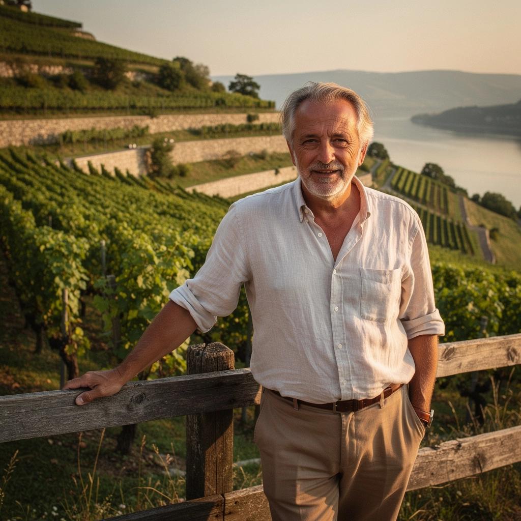 Moderne Villa mit Panoramablick auf Weinberge und Landschaft.